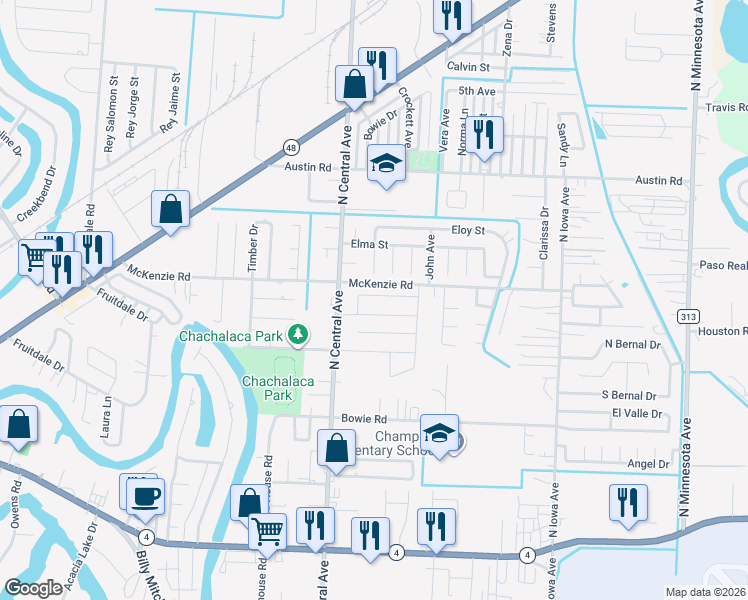 map of restaurants, bars, coffee shops, grocery stores, and more near 18 Corine Circle in Brownsville
