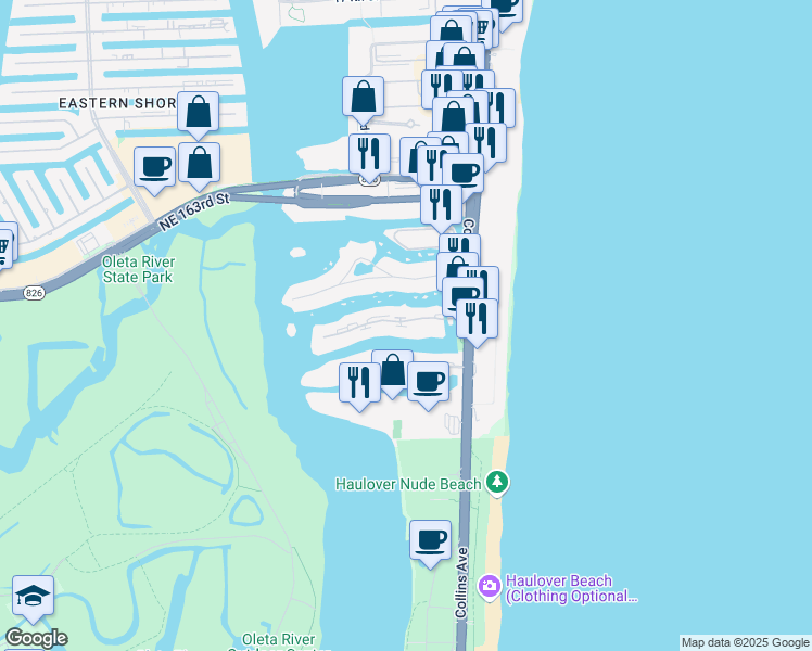 map of restaurants, bars, coffee shops, grocery stores, and more near 240 Poinciana Island Drive in Sunny Isles Beach