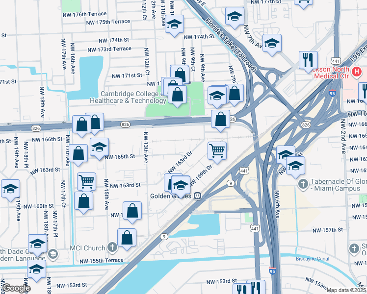 map of restaurants, bars, coffee shops, grocery stores, and more near 1111 NW 165th St in Miami