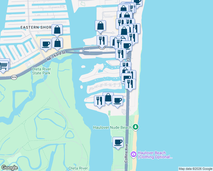 map of restaurants, bars, coffee shops, grocery stores, and more near 314 Poinciana Island Drive in Sunny Isles Beach