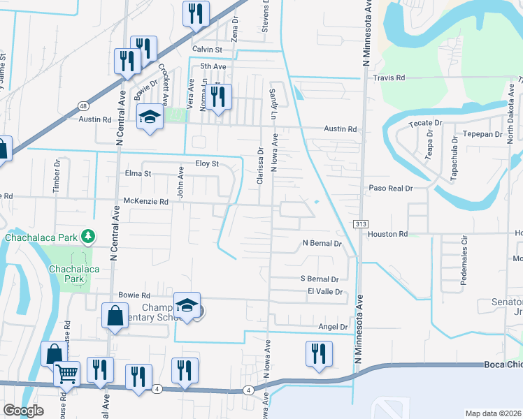 map of restaurants, bars, coffee shops, grocery stores, and more near 683 McKenzie Road in Brownsville
