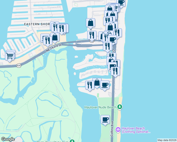 map of restaurants, bars, coffee shops, grocery stores, and more near 288 Atlantic Isle in Sunny Isles Beach