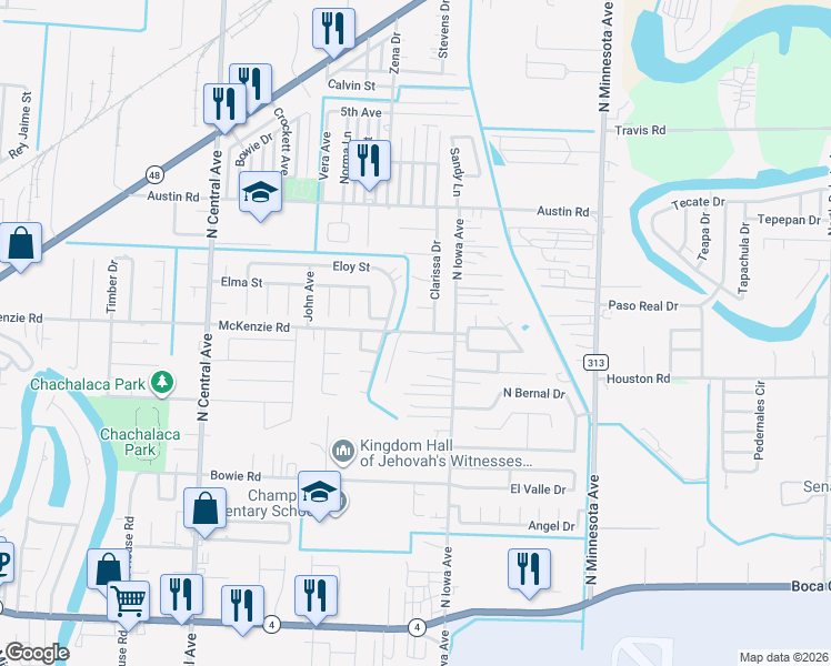 map of restaurants, bars, coffee shops, grocery stores, and more near 683 McKenzie Road in Brownsville