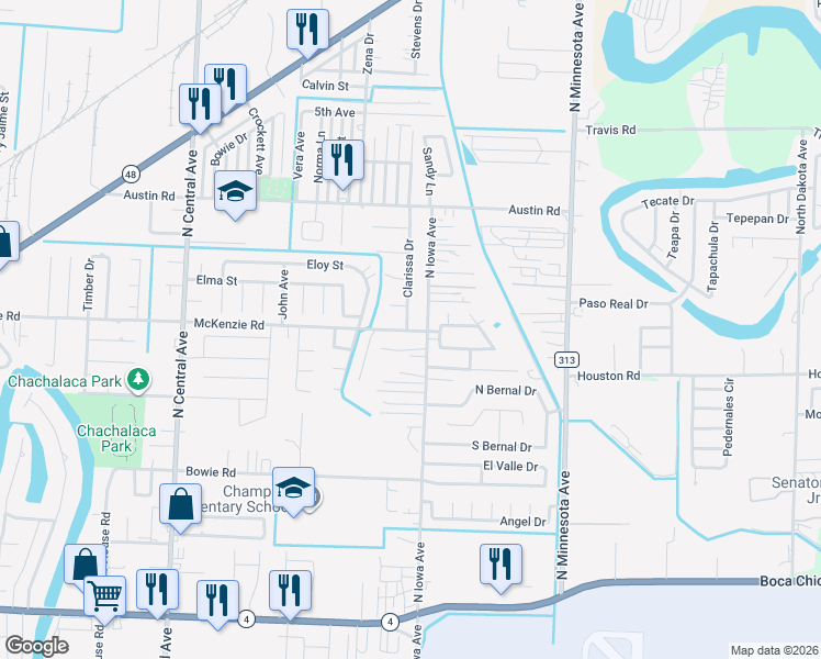 map of restaurants, bars, coffee shops, grocery stores, and more near 683 McKenzie Road in Brownsville