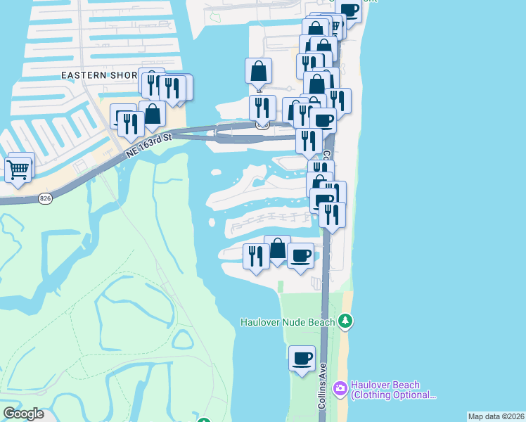 map of restaurants, bars, coffee shops, grocery stores, and more near 288 Atlantic Isle in Sunny Isles Beach