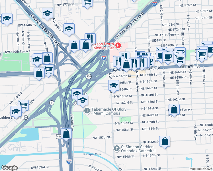 map of restaurants, bars, coffee shops, grocery stores, and more near in Golden Glades
