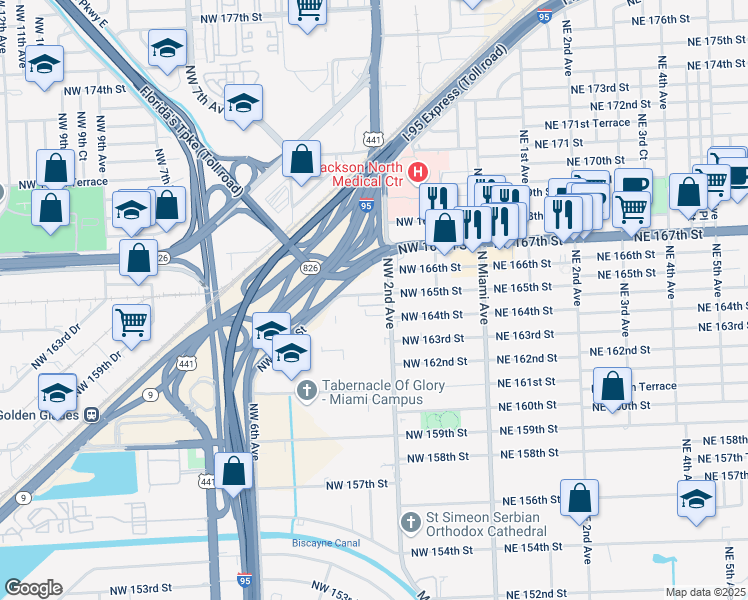 map of restaurants, bars, coffee shops, grocery stores, and more near in Golden Glades