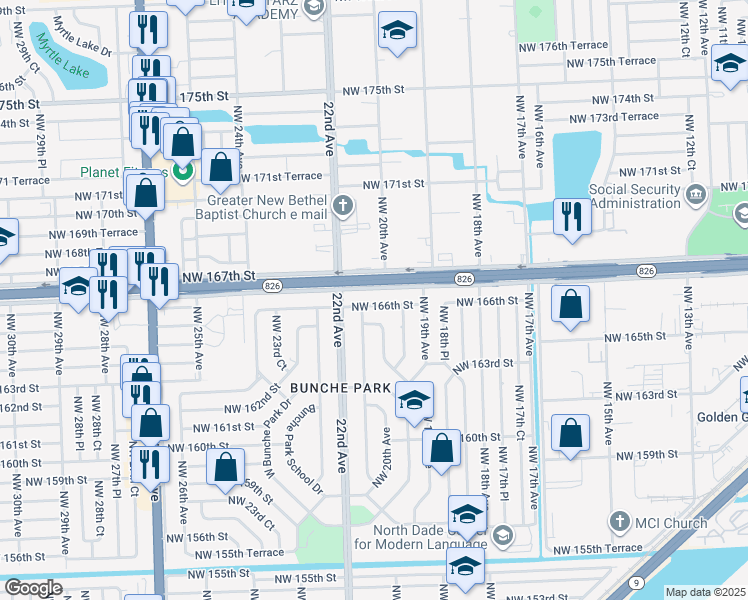 map of restaurants, bars, coffee shops, grocery stores, and more near 2011 Northwest 166th Street in Opa-locka