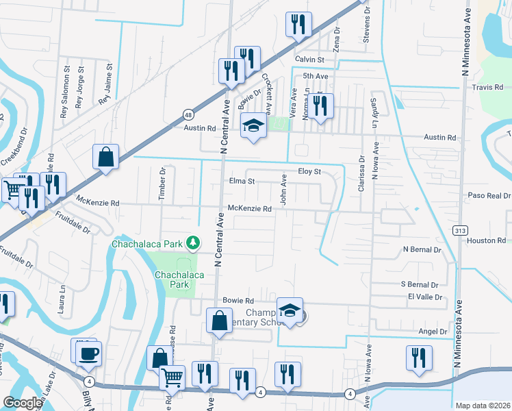 map of restaurants, bars, coffee shops, grocery stores, and more near 18 Corine Circle in Brownsville