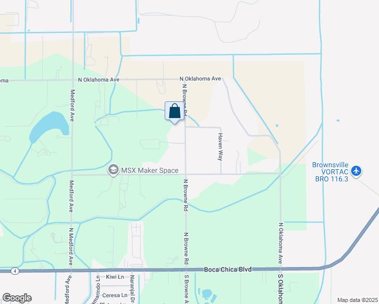 map of restaurants, bars, coffee shops, grocery stores, and more near 900 North Browne Road in Brownsville