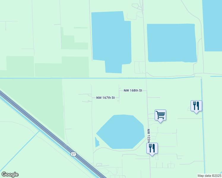 map of restaurants, bars, coffee shops, grocery stores, and more near 16900 Northwest 124th Avenue in Hialeah