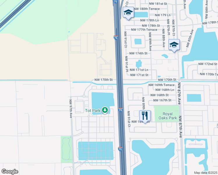 map of restaurants, bars, coffee shops, grocery stores, and more near Northwest 170th Street in Hialeah