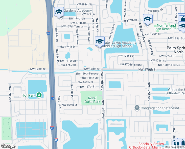 map of restaurants, bars, coffee shops, grocery stores, and more near 8759 Northwest 169th Terrace in Miami Lakes