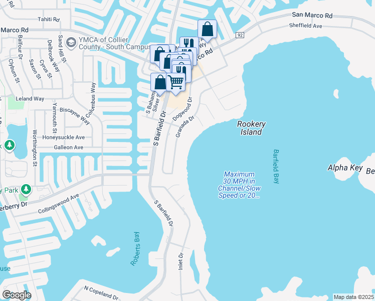 map of restaurants, bars, coffee shops, grocery stores, and more near 364 Hawaii Circle in Marco Island