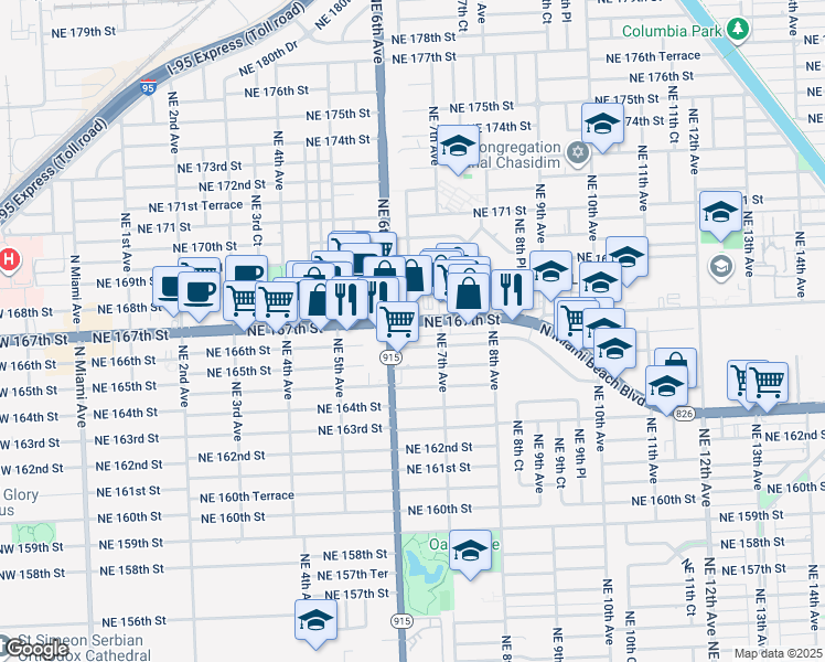 map of restaurants, bars, coffee shops, grocery stores, and more near 651 Florida 826 in North Miami Beach