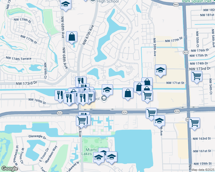 map of restaurants, bars, coffee shops, grocery stores, and more near 6323 Northwest 170th Lane in Hialeah