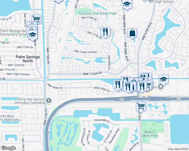 map of restaurants, bars, coffee shops, grocery stores, and more near in Country Club
