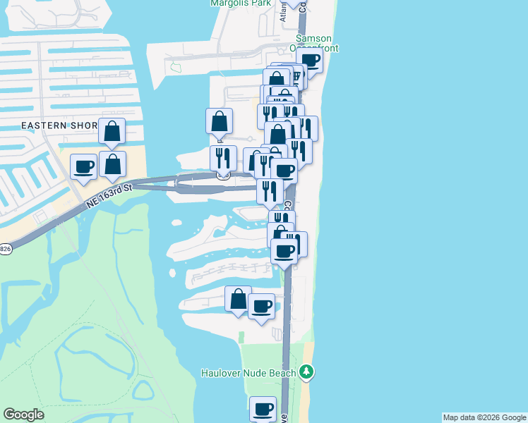 map of restaurants, bars, coffee shops, grocery stores, and more near 202 Sunny Isles Boulevard in Sunny Isles Beach