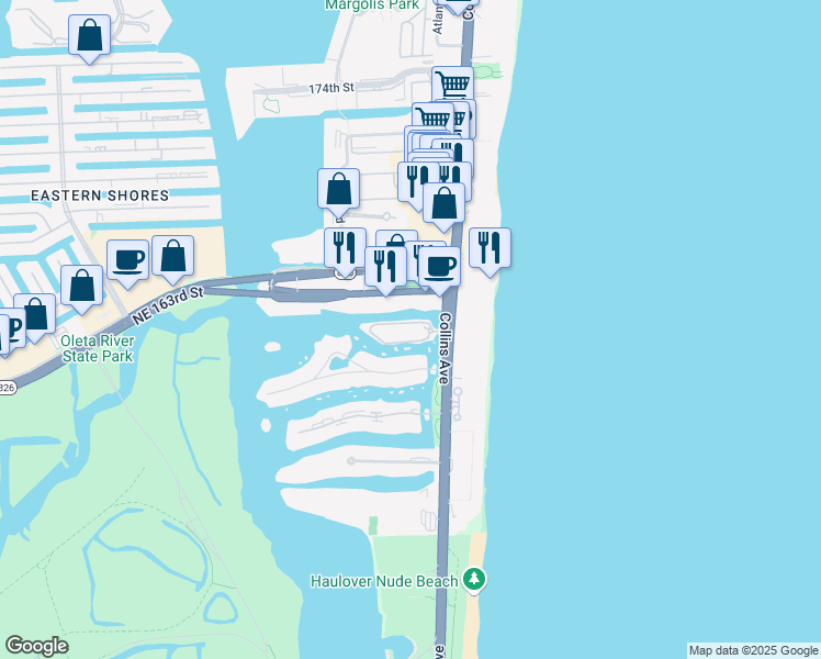 map of restaurants, bars, coffee shops, grocery stores, and more near 202 Sunny Isles Boulevard in Sunny Isles Beach