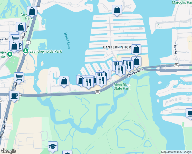 map of restaurants, bars, coffee shops, grocery stores, and more near 16434 Northeast 31st Avenue in North Miami Beach