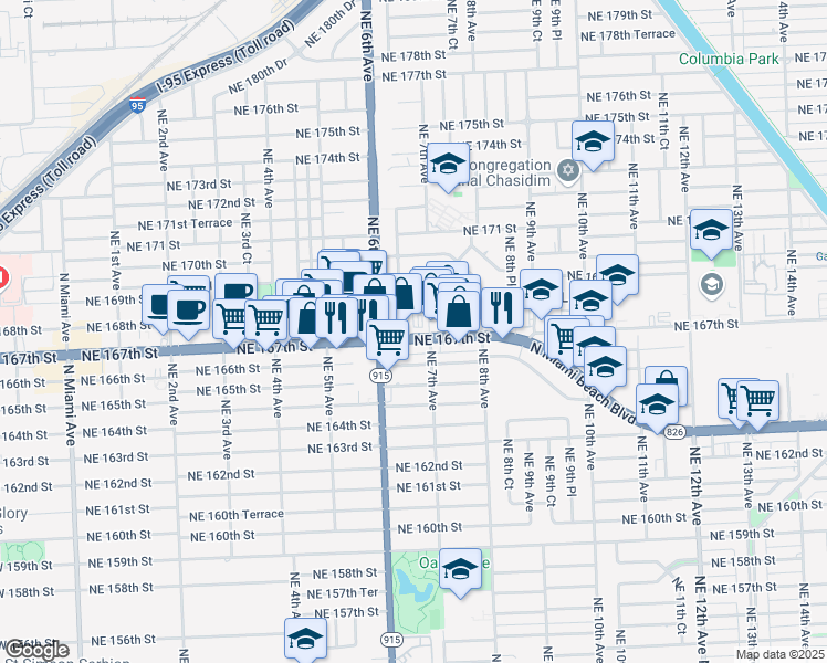map of restaurants, bars, coffee shops, grocery stores, and more near 651 Florida 826 in North Miami Beach