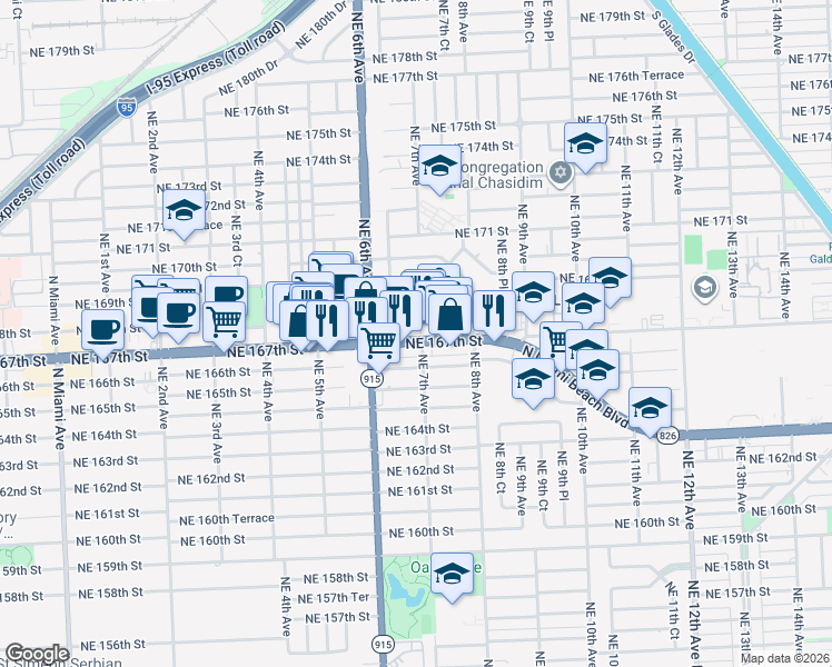 map of restaurants, bars, coffee shops, grocery stores, and more near 651 Florida 826 in North Miami Beach