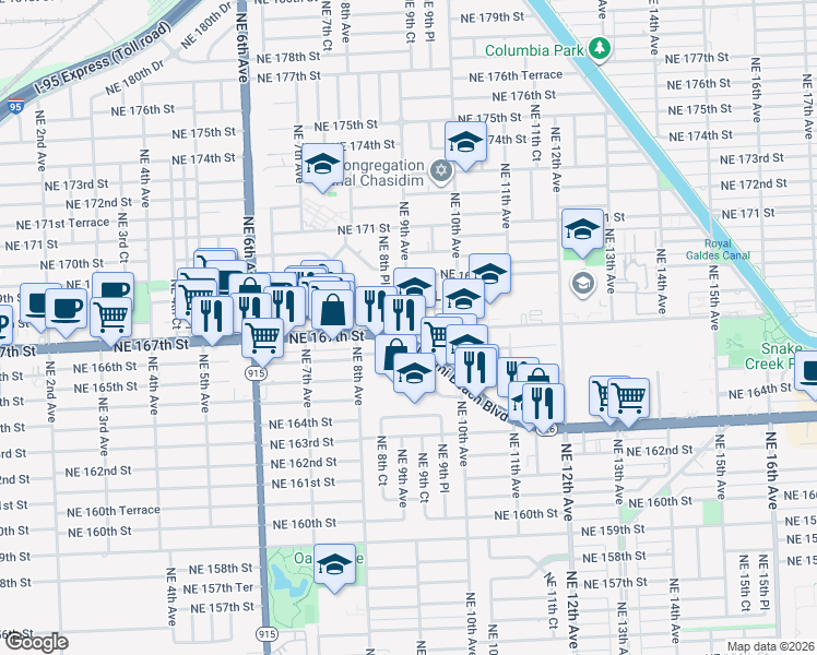 map of restaurants, bars, coffee shops, grocery stores, and more near 901 North Miami Beach Boulevard in North Miami Beach