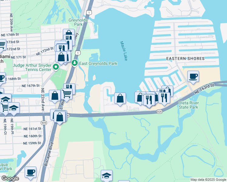 map of restaurants, bars, coffee shops, grocery stores, and more near 3752 Northeast 26th Avenue in North Miami Beach