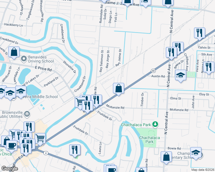 map of restaurants, bars, coffee shops, grocery stores, and more near 5400-5498 East 12th Street in Brownsville
