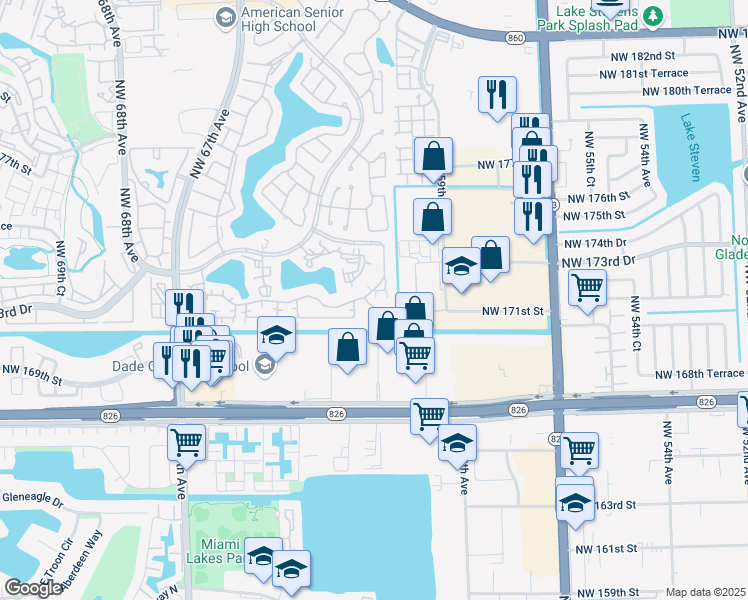 map of restaurants, bars, coffee shops, grocery stores, and more near 17084 Northwest 60th Court in Hialeah