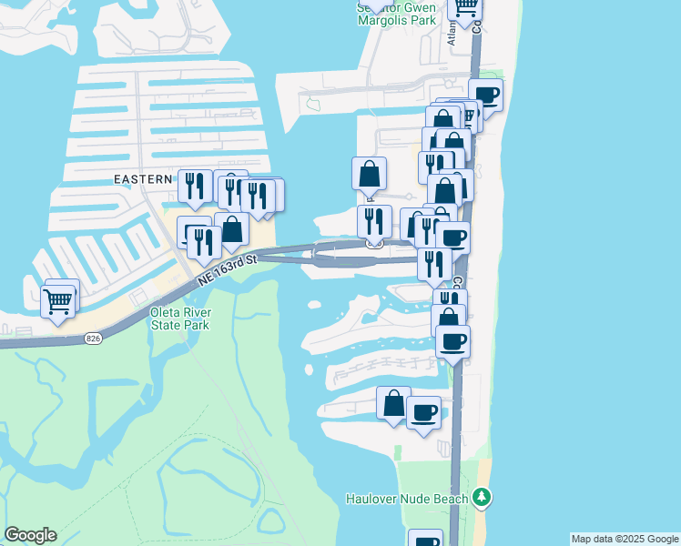 map of restaurants, bars, coffee shops, grocery stores, and more near in Sunny Isles Beach
