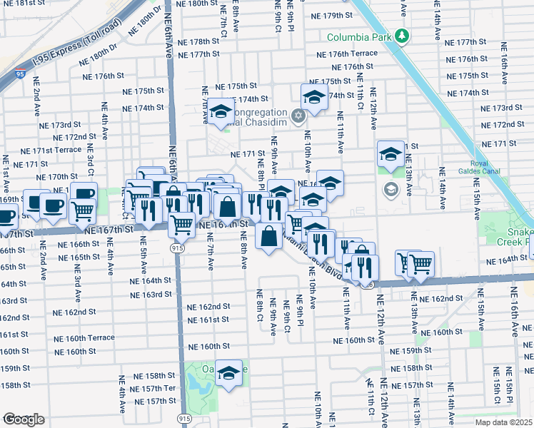 map of restaurants, bars, coffee shops, grocery stores, and more near 901 North Miami Beach Boulevard in North Miami Beach