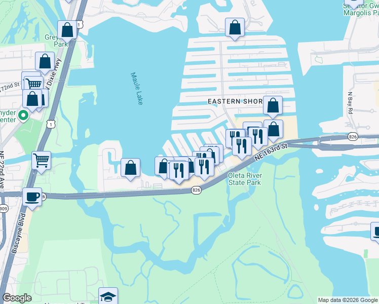 map of restaurants, bars, coffee shops, grocery stores, and more near 16434 Northeast 31st Avenue in North Miami Beach