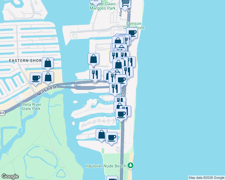 map of restaurants, bars, coffee shops, grocery stores, and more near 202 Sunny Isles Boulevard in Sunny Isles Beach