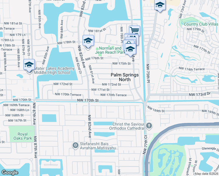 map of restaurants, bars, coffee shops, grocery stores, and more near 7920 Northwest 171st Street in Hialeah