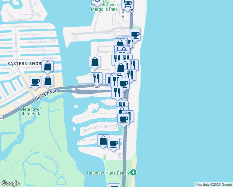 map of restaurants, bars, coffee shops, grocery stores, and more near 202 Sunny Isles Boulevard in Sunny Isles Beach