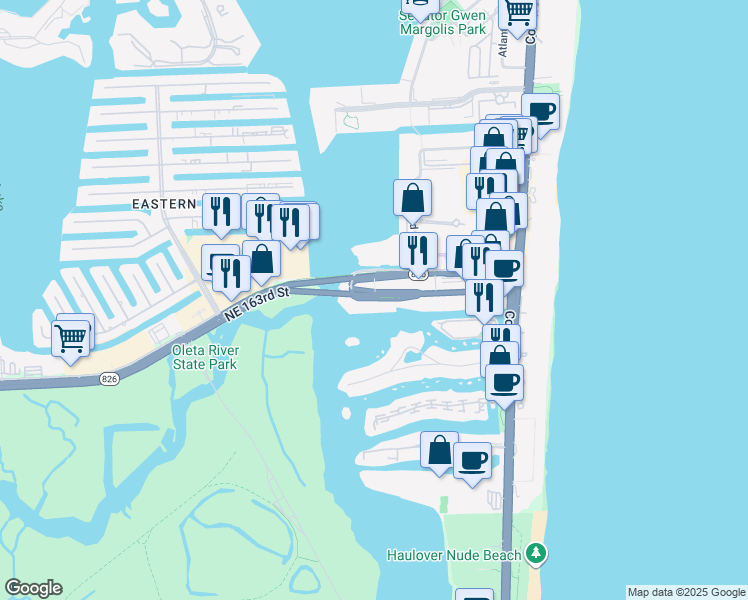 map of restaurants, bars, coffee shops, grocery stores, and more near in Sunny Isles Beach