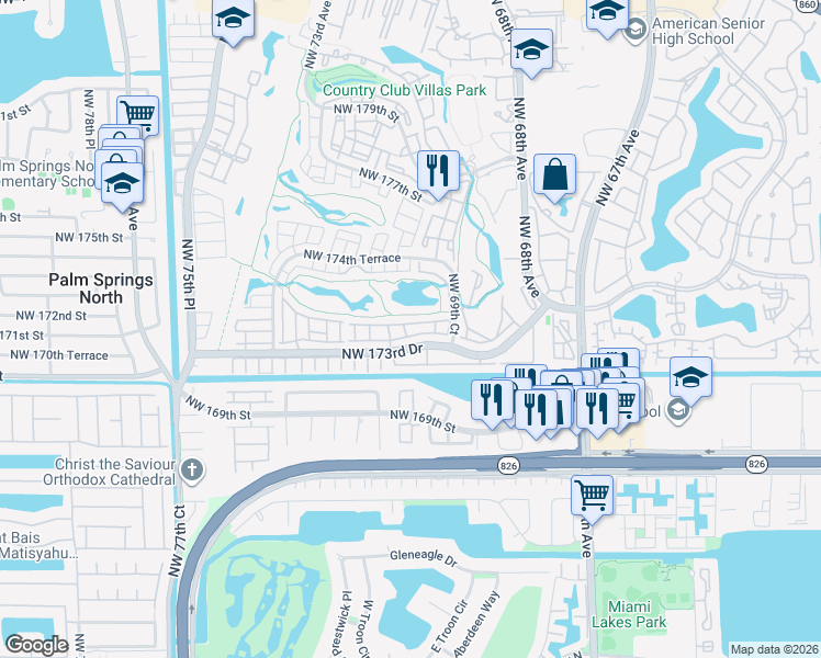 map of restaurants, bars, coffee shops, grocery stores, and more near 7045 Northwest 173rd Drive in Hialeah