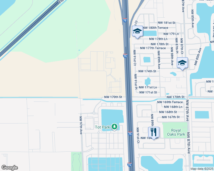 map of restaurants, bars, coffee shops, grocery stores, and more near Northwest 170th Street in Hialeah