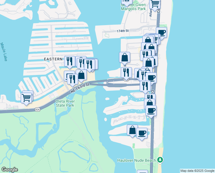map of restaurants, bars, coffee shops, grocery stores, and more near in Sunny Isles Beach