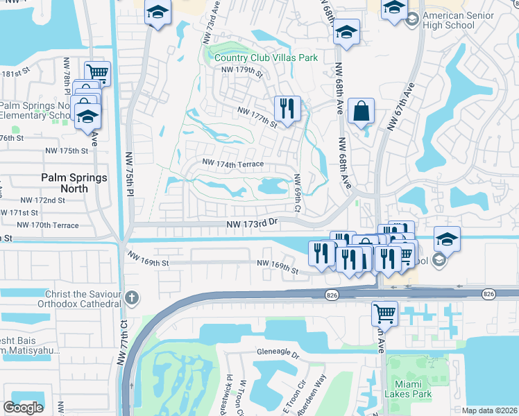 map of restaurants, bars, coffee shops, grocery stores, and more near in Country Club