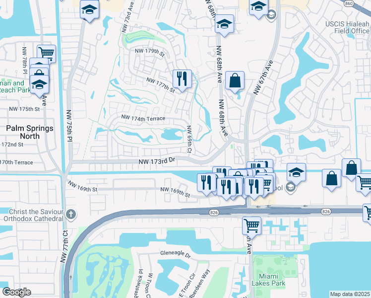 map of restaurants, bars, coffee shops, grocery stores, and more near 6937 Northwest 173rd Drive in Hialeah