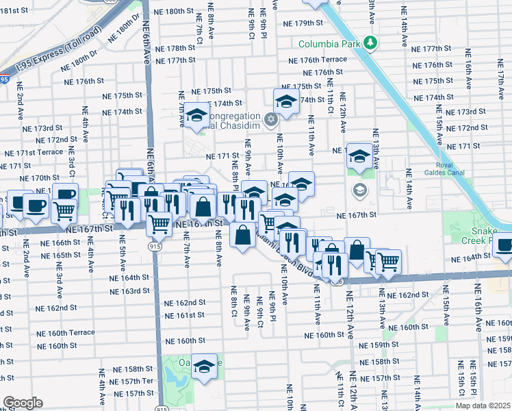 map of restaurants, bars, coffee shops, grocery stores, and more near 901 North Miami Beach Boulevard in North Miami Beach