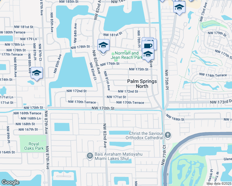 map of restaurants, bars, coffee shops, grocery stores, and more near 8030 Northwest 171st Street in Hialeah