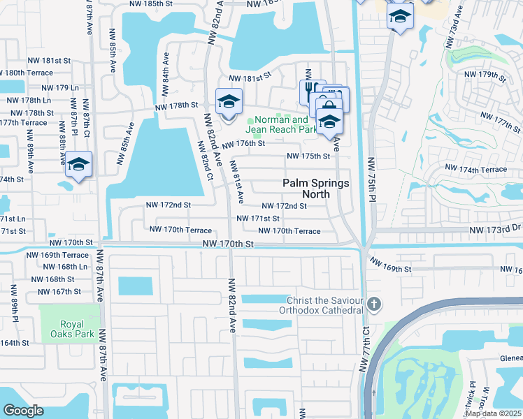 map of restaurants, bars, coffee shops, grocery stores, and more near 7950 Northwest 172nd Street in Hialeah