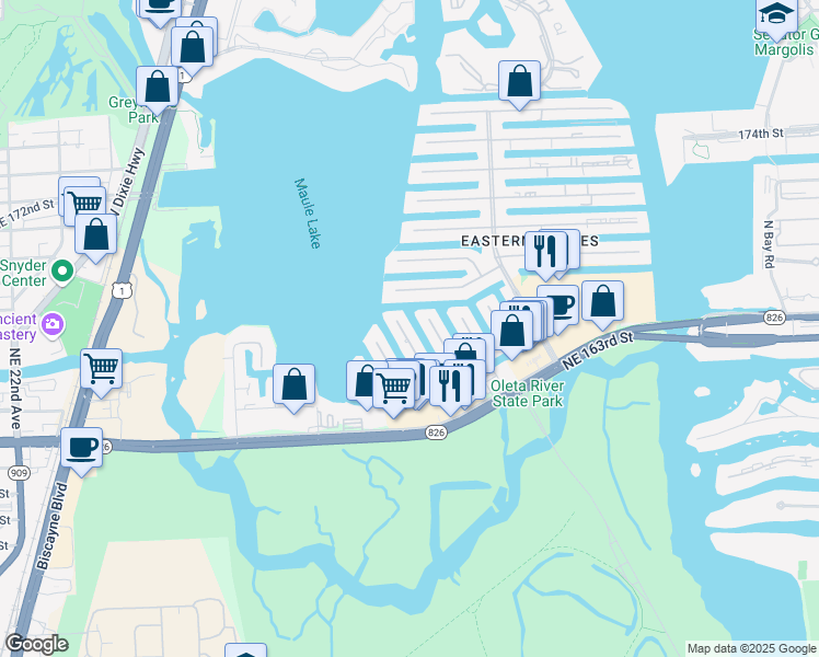 map of restaurants, bars, coffee shops, grocery stores, and more near 16465 Northeast 31st Avenue in North Miami Beach