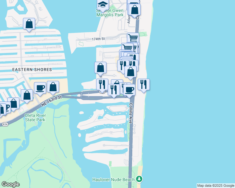 map of restaurants, bars, coffee shops, grocery stores, and more near 215 Sunny Isles Boulevard in Sunny Isles Beach