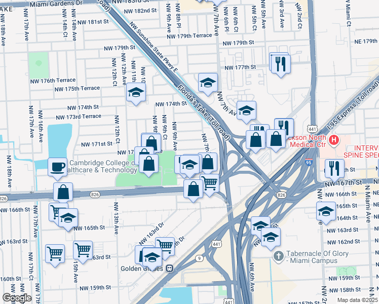 map of restaurants, bars, coffee shops, grocery stores, and more near 830 Northwest 170th Terrace in Miami