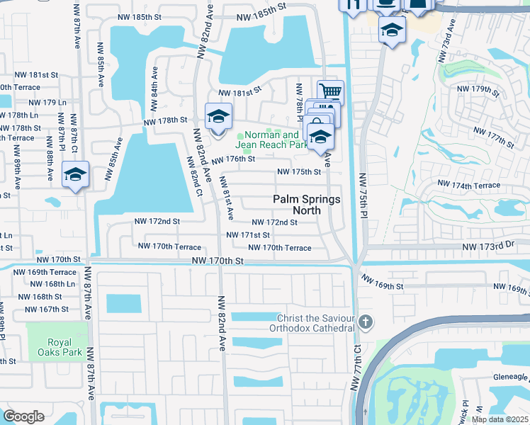 map of restaurants, bars, coffee shops, grocery stores, and more near 7910 Northwest 173rd Street in Hialeah
