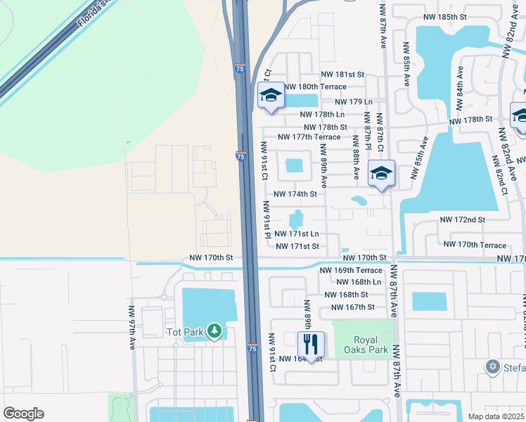map of restaurants, bars, coffee shops, grocery stores, and more near 17300 Northwest 91st Place in Hialeah